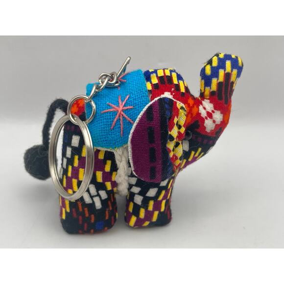 Handcrafted Elephant Plush Key Chain 2.5'Tall Multicolor - Picture 2 of 5